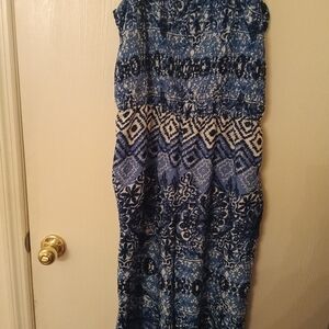 Blue and White Patterned Maxi Dress